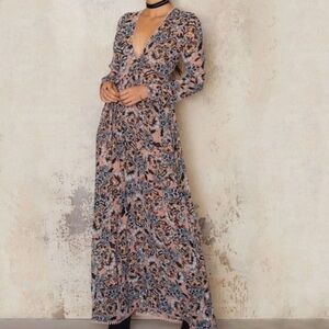 For Love And Lemons Floral Maxi Dress in Pink and Black